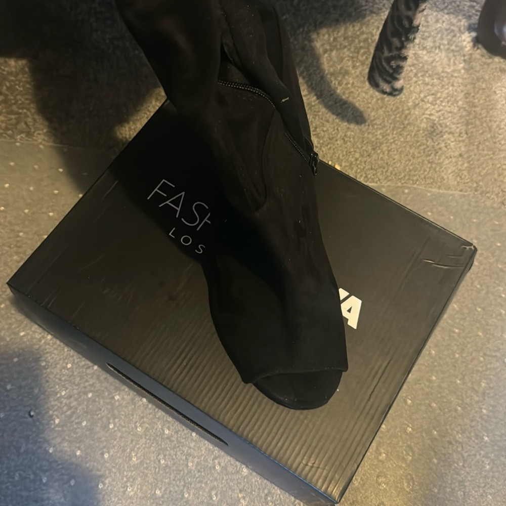 Black suede peep toe  over the knee boots